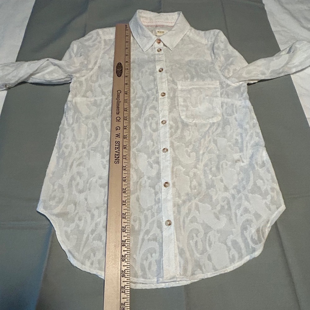 Maeve Anthropologie Womens Button Down Shirt Size 8 White Floral Long Sleeve - Picture 14 of 14
